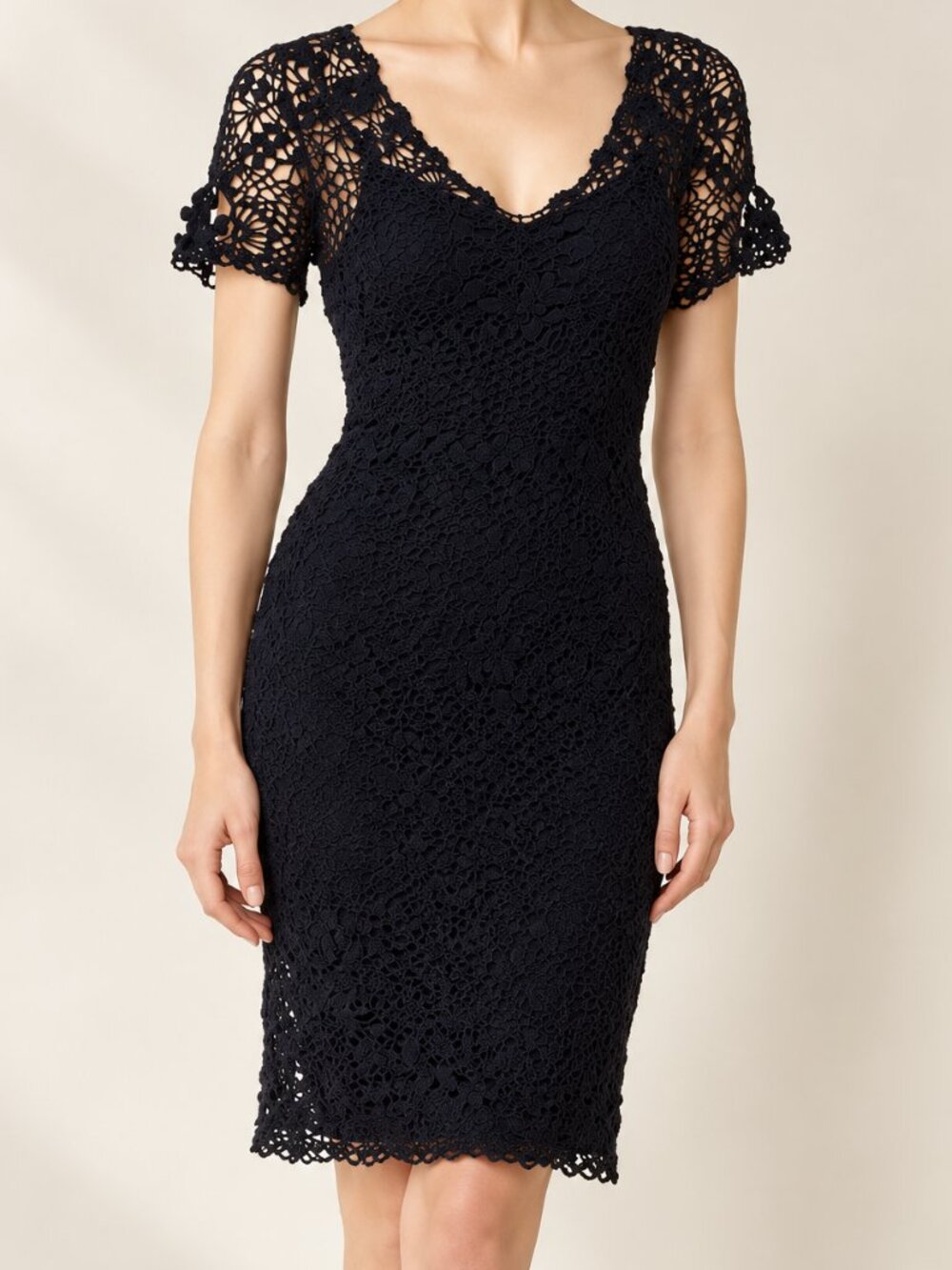 Ralph Lauren Cotton Silk Lined Crochet Lace Navy Blue Cocktail Dress M